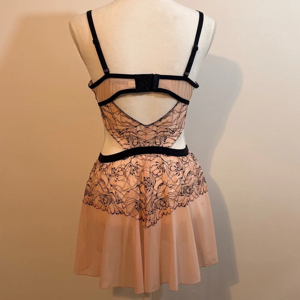 Auden Pink Black Lace Babydoll Chemise Lingerie Dress — Size Large - Picture 4 of 8